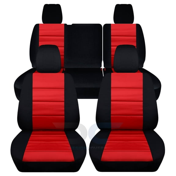 T275-Designcovers Fits 2013-2018 Jeep Wrangler JK 4-Door Cotton Seat Covers: Black and Red - Front & Rear Split Bench