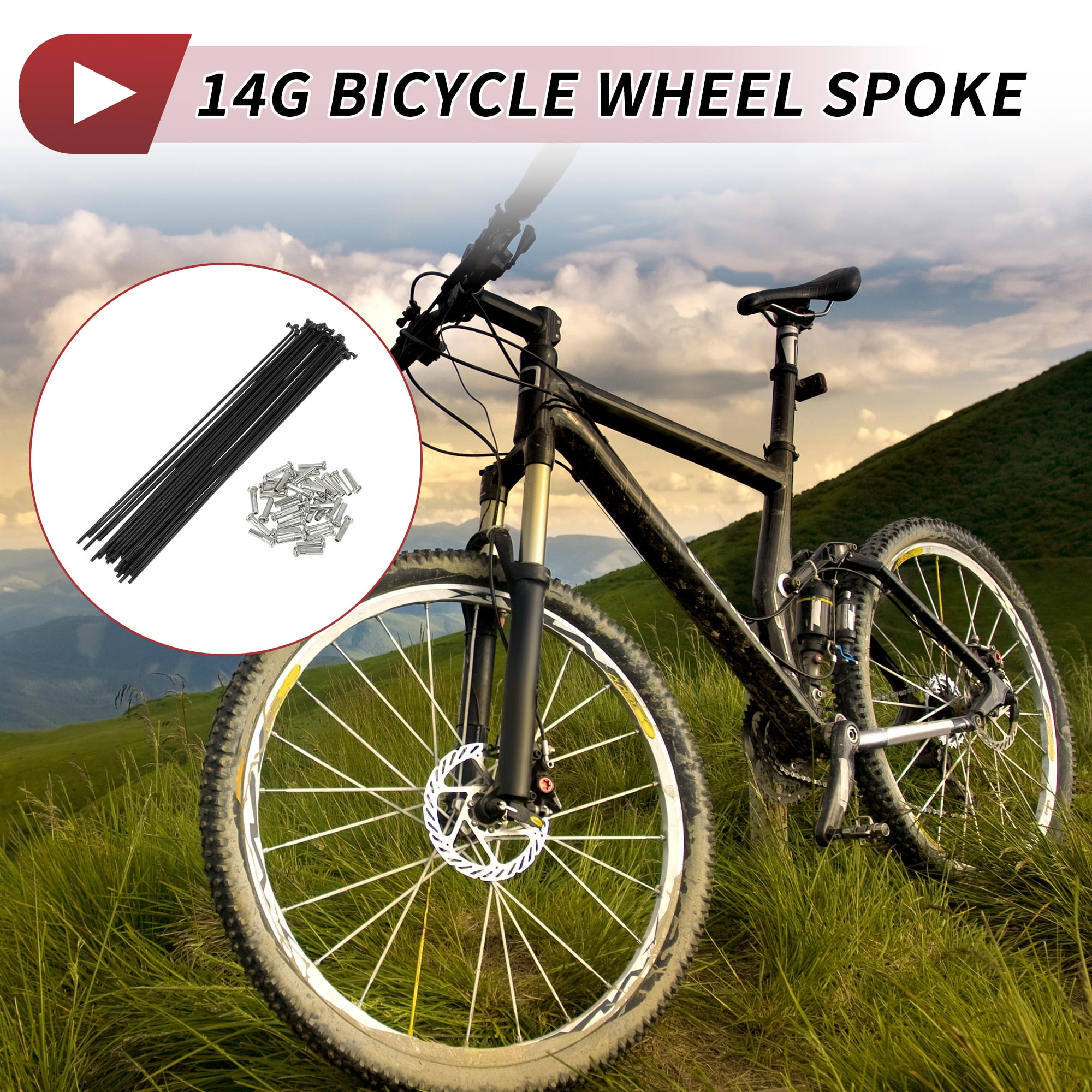 Unique Bargains 36Pcs J Bend with Nipple for MTB 14G Wheel Spokes Black 7.48"