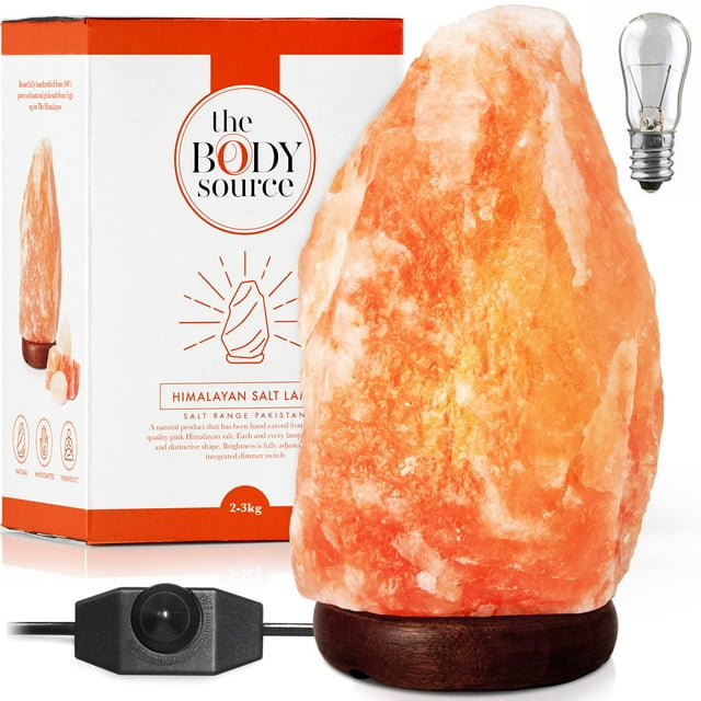 Lámpara de sal del Himalaya The Body Source, 20-25 cm (3-5 kg) con regulador de intensidad
