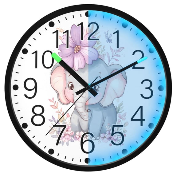 Ryvnso Elephant Flower 12 Inch Night Light Wall Clock Silent Battery Operated Luminous Clocks