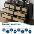 thumbnail image 7 of 6 Drawer Dresser, Rattan Dresser for Bedroom with Metal Handles, Farmhouse Wood Storage Chest of Drawers for Bedroom, Living Room, Hallway, Entryway, 7 of 7