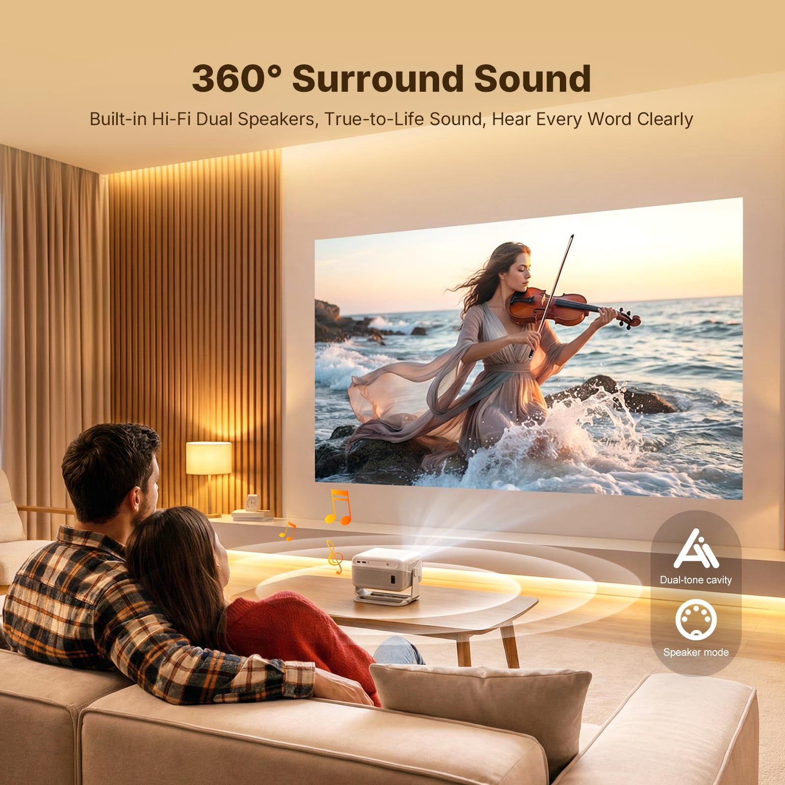 BDQ Mini Projector with WiFi and Bluetooth, 1080P Full HD Smart Projector, 300ANSI Auto Focus&Keystone, Portable Movie Projector Compatible with TV Stick Smartphone/HDMI/USB