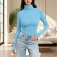 thumbnail image 2 of Outfmvch Mock Turtle Neck Tops Solid Slim Fit Tops Slim Fitted Tops Turtleneck Shirt Tight Tops Basic Tee Thermal Underwear Tops Base Layer Long Sleeve Shirts for Women T-Shirts A1 Sky Blue S-5XL, 2 of 7