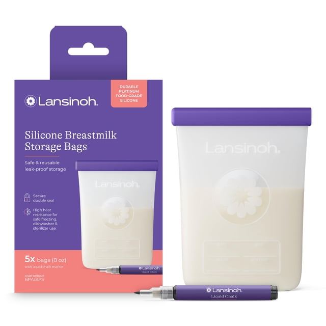 Bolsas de almacenamiento de leche materna Lansinoh de silicona 237 ml paquete de 5