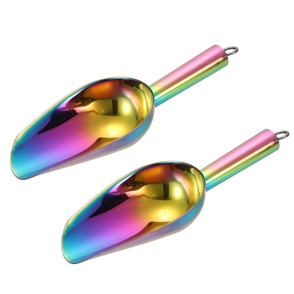 Uxcell 2Pcs Metal Ice Scoop, 8.3 inch Stainless Steel Ice Scooper for Bar Use, Rainbow