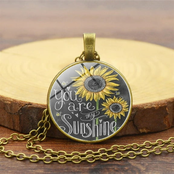 AYYUFE Vintage Sunflower You Are My Sunshine Cabochon Glass Chain Necklace