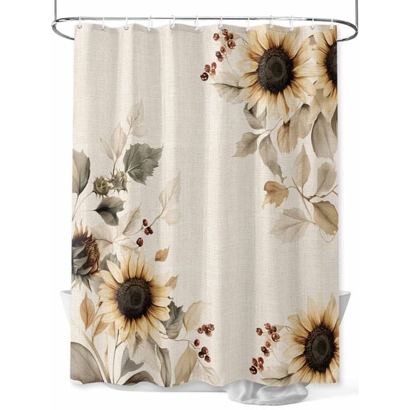 Fsddascl Farmhouse Sunflowers Shower Curtain Set - Standard 72" x 72" Washable Bathtub Curtain with 12 Hooks, Vintage Watercolor Flowers Floral Waterproof Fabric Stall Shower Curtains for Bathroom