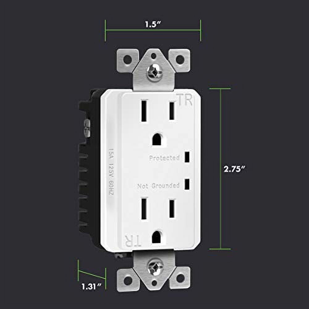 TOPGREENER Decorator Receptacle Outlet w/Surge Protector and Grounding Indicator, Child Safe, Tamper-Resistant, Self-Grounding, 900 Joules, 2-Pole, 15A 125V, UL Listed, TGTRSS215R-2PCS