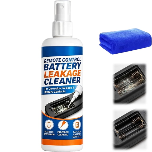 Remote Control Battery Leakage Cleaner, Battery Leakage Cleaner Spray, Batterys Terminal Cleaners, Batterys Compartment Cleaners, Includes Microfiber Cloth, for Residue Buildup