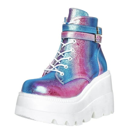 

Oalirro Womens Wedges Fashion Multicolor Boots Ladies Zipper & Lace up Platform Shoes