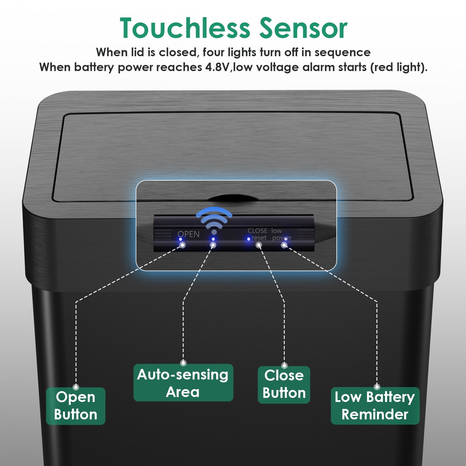 Arlopu 18.5 Gallon Automatic Garbage Can Motion Sensor Touchless Kitchen Trash Can with Soft-Close Lid, Stainless Steel