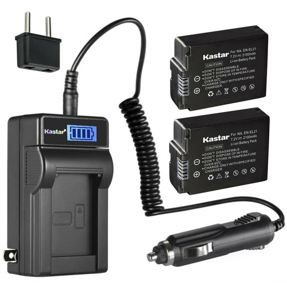 Kastar 2-Pack EN-EL21 Battery and LCD AC Charger Compatible with Nikon EN-EL21 ENEL21 Battery, Nikon MH-28 MH28 Charger, Nikon 1 V2 Digital Camera, Nikon 1V2 Digital Camera