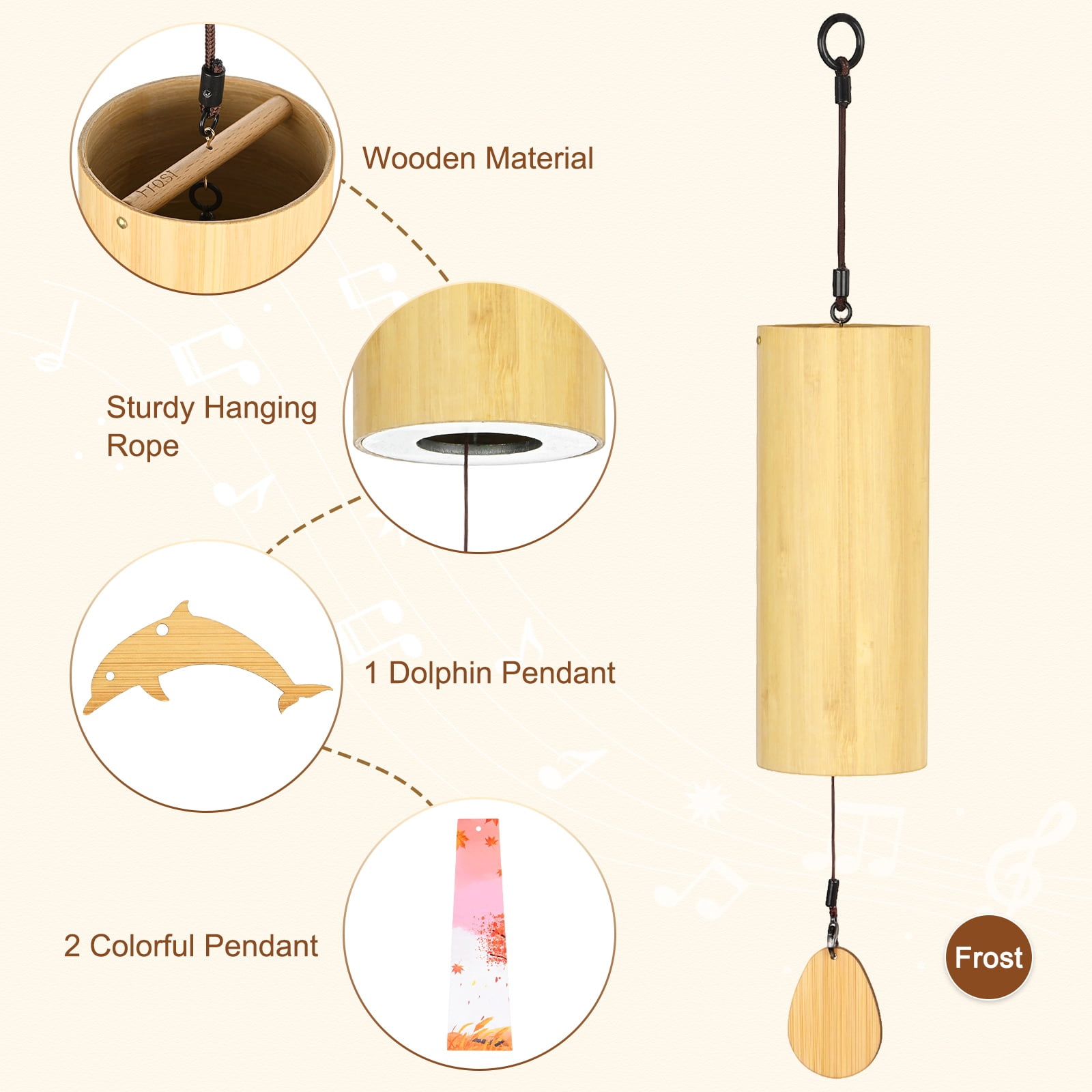 Uxcell Bamboo Wind Chimes for Meditation, Relaxing Emotions, Wooden Handcrafted Chimes for Unique Decor, Gardening Gift for Outdoor Decoration [Am Chord]