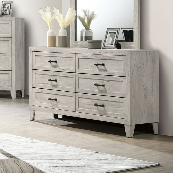 Furniture of America Garrison 6-Drawer Wood Bedroom Double Dresser, Washed White