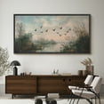 thumbnail image 4 of Large Framed Canvas Print A Flock of Birds Flying over The Lake Wall Art Decorative Ready to Hang Painting for Living room Bedroom - 60"x30" Black Frame, 4 of 9