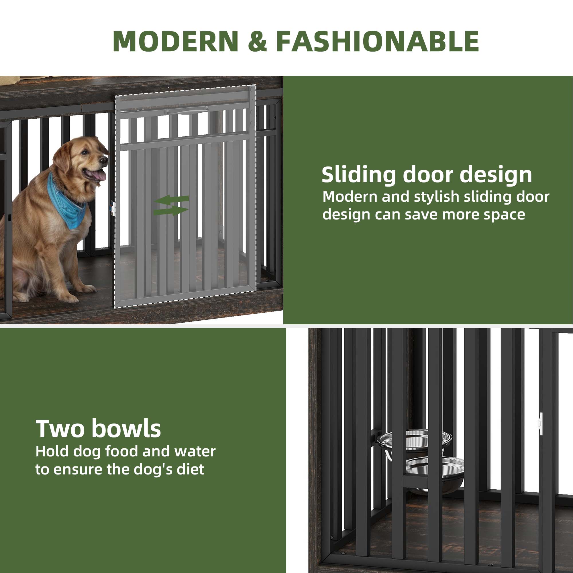 Uforic 55-Inch Large Dog Crate Furniture with Sliding Barn Doors photo 3