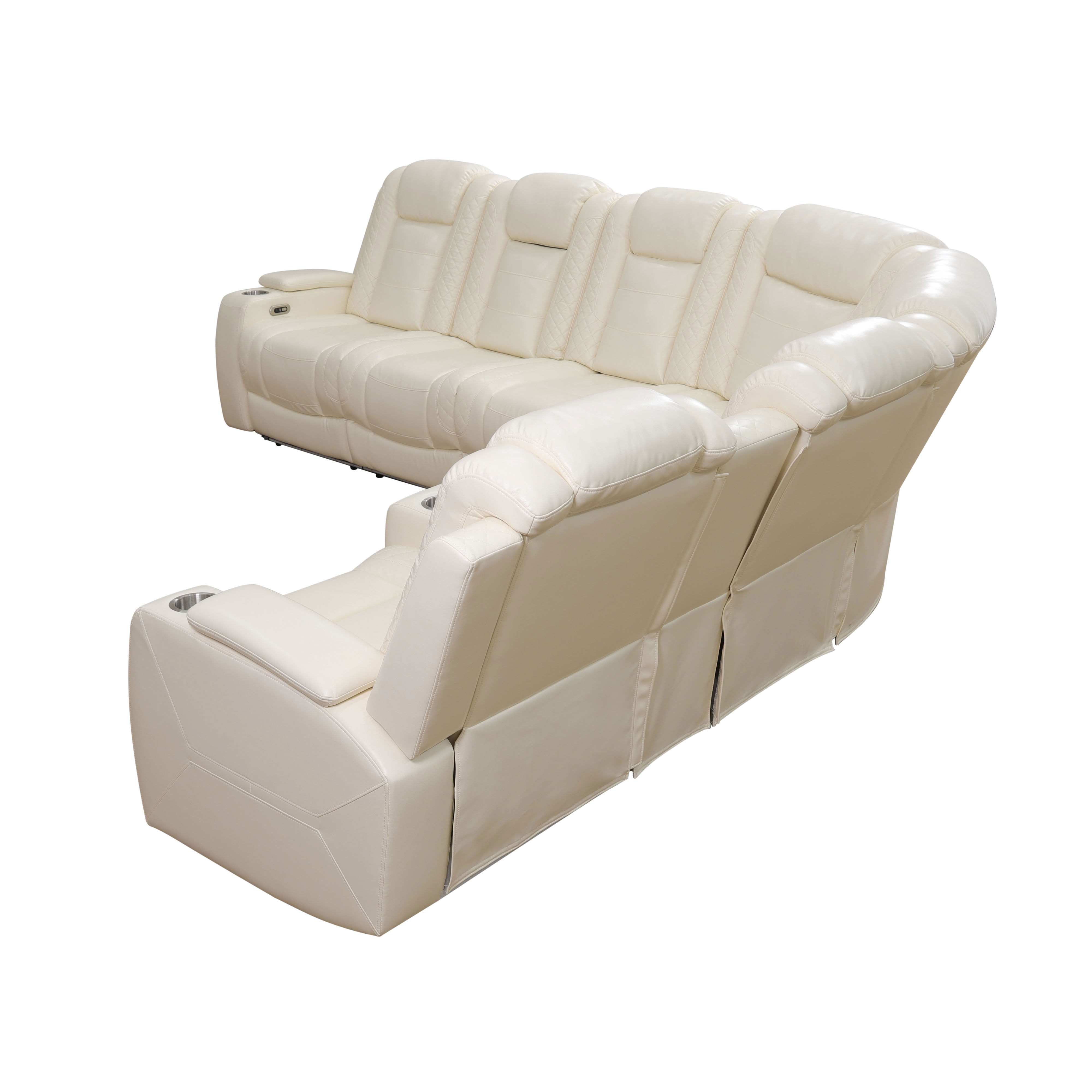 MAYEERTY Oversized Power Recliner Sectional Sofa, L-Shape Corner Couch with Wireless Charging, LED Lights & Storage Console, Breathable Leather for Living Room
