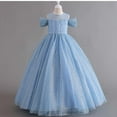 thumbnail image 3 of Byoo Glitter Tulle Ball Gown for Tween Girls Solid Cold Shoulder Illusion Sleeve Formal Dress Wedding Princess Dress,Light Blue, 3 of 6