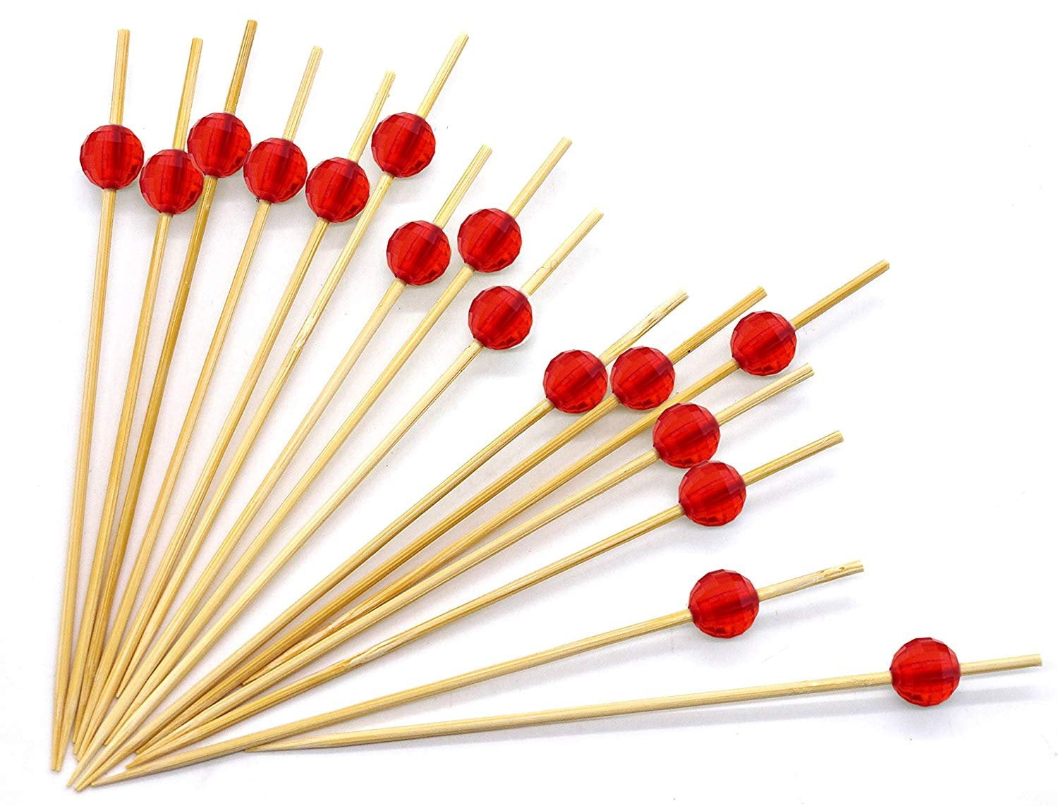 4.7" Red Bamboo Cocktail Ball Picks. Includes 300 Decorative Bamboo Cocktail Skewers With Red