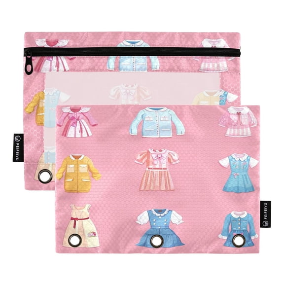 2 Pack Pencil Bag 9.84x6.1 Inch 3-Ring Page Turning Folder Zipper Pencil Case Pencil Bag Page Turning File Bag Various Cute Cartoon Clothes