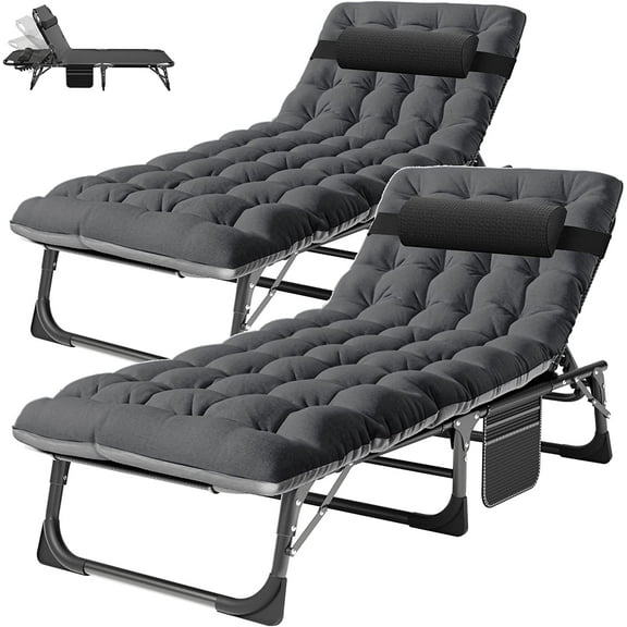 FICISOG Foldable Sleeping Cots for Adults,Portable Folding Camping Cot,Outside Adults Reclining Folding Chaise with Pillow for Suntanning,2pcs