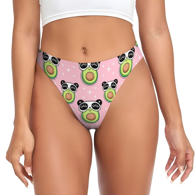 Balery Panda Avocado Tangas de Algodón para Mujer con Estampado – Ropa Interior Sexy, Transpirable, G-string-Medium