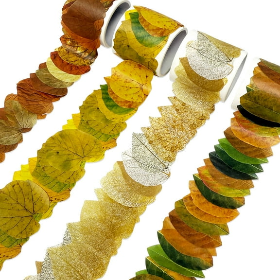 Wrapables Decorative Fall Leaves Washi Tape Stickers Colorful Autumn Leaves for Scrapbooking, Stationery, Diary, Card Making, Arts & Crafts, 4 Rolls (200 Pieces Total)