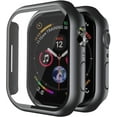 thumbnail image 1 of 2 Pack Case Built in Tempered Glass Screen Protector Compatible with Apple Watch Series 7 45mm, Hard PC Case Ultra-Thin Bumper Overall Protective Cover- Matt Black, 1 of 5