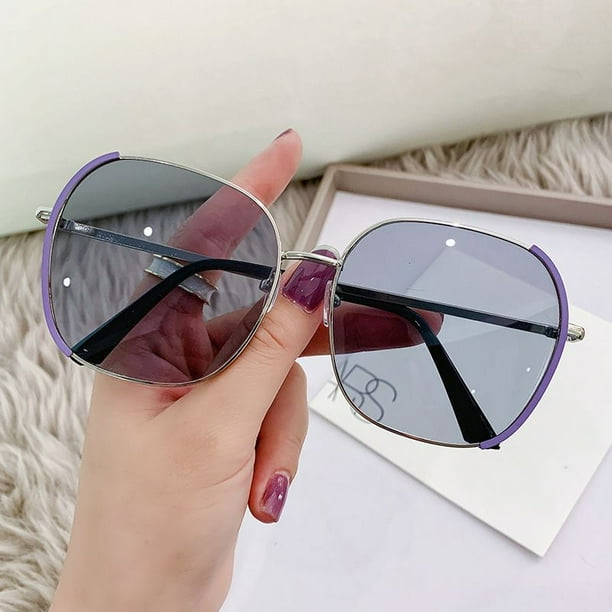 2022 gafas de sol de moda para mujer version coreana gafas de sol para mujer cara redonda Anti UV cara grande marco morado fino XianweiShao 9024715049018 Walmart en linea