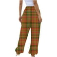 thumbnail image 4 of Tuphregyow Women Casual Pants Straight Leg Drawstring Plaid Print Trendy Comfy Trousers Oversized with Pockets Elastic High Waist Loose Orange XL, 4 of 5