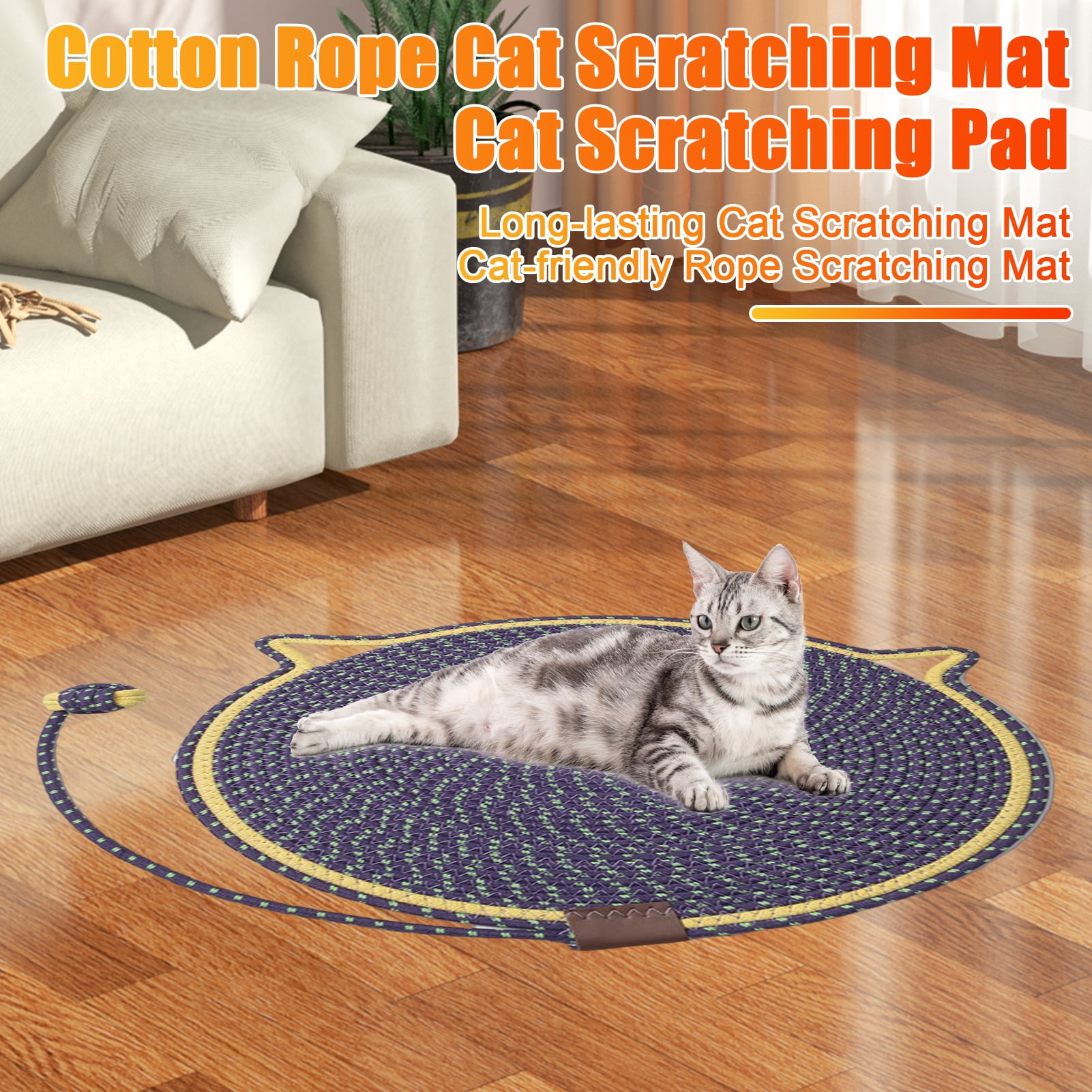 YIFAEUX Natural Cotton Rope Cat Scratch Pad Easy to Clean Multi-Functional Indoor Pet Scratching Pad Wall Furniture Protector