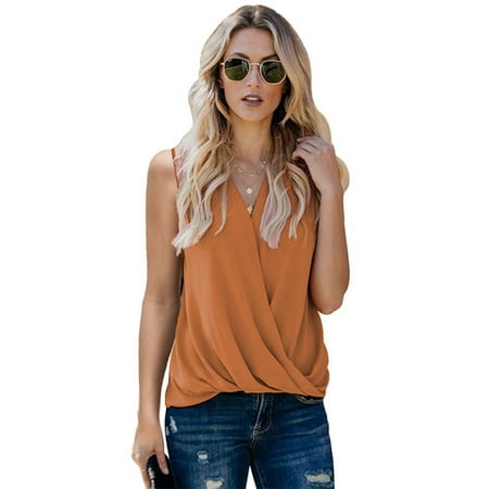 DondPO Going Out Tops for Women Corset Tops Sexy V Neck Tank Tops For Women Casual Loose Solid Sleeveless T Shirts Blouses Summer Basic Tanks Vest Tank Top for Women Camisole Tops Orange S