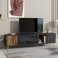 thumbnail image 2 of Two-Tone TV Stand for TVs Up to 80", Stylish TV Cabinet with Fluted Glass Door and Removable Compartment, Entertainment Center Media Console with Golden Metal Handles & Legs for Living Room, Black, 2 of 9