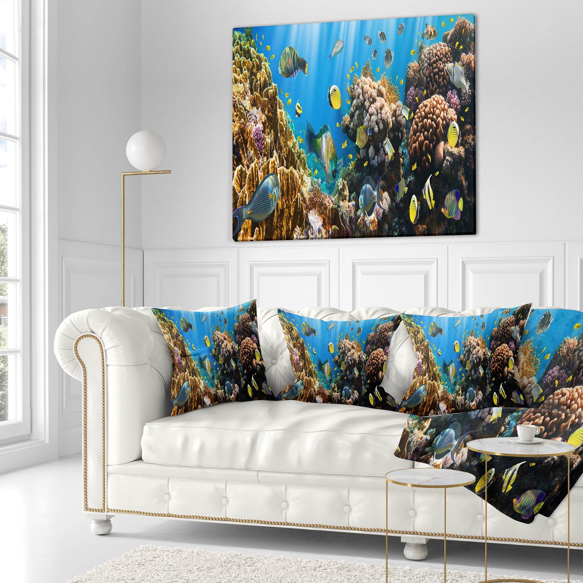 Designart Coral Colony Panorama - Photography Throw Pillow - 18x18