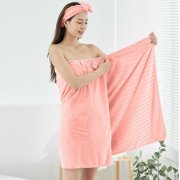 Fanxing Towel Robes for Women with Hair Towel Wrap, Bath Wrap Super Absorbent Quick Dry Body Wrap Orange Free Size