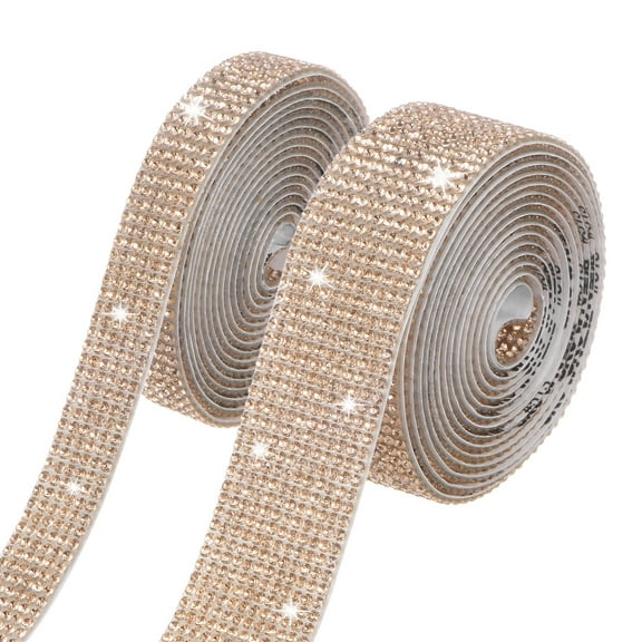 Uxcell 2-Roll Crystal Rhinestone Ribbon,0.5/1.1 Inch x 2 Yards for DIY Necklace[Champagne]