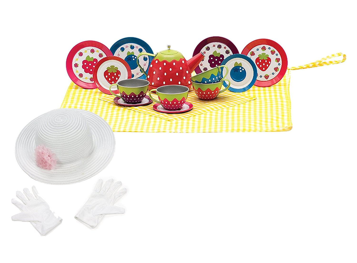 Scylling Very Berry Tin Tea Set with Fun Express Polyester Tea Party