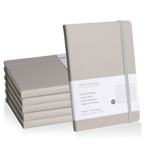 Diario forrado, paquete 6 (gris), 160 páginas, tamaño mediano 5.7x 8 - Papel grueso 100 gsm, tapa dura