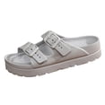 thumbnail image 7 of Rokment Women's Double Buckles Platform Slides Sandals Classic Casual Wide Width Open Toe Chunky Flat Comfortable Walking Slip on Slippers for Indoor Outdoor Waterproof Grey Size 8, 7 of 7