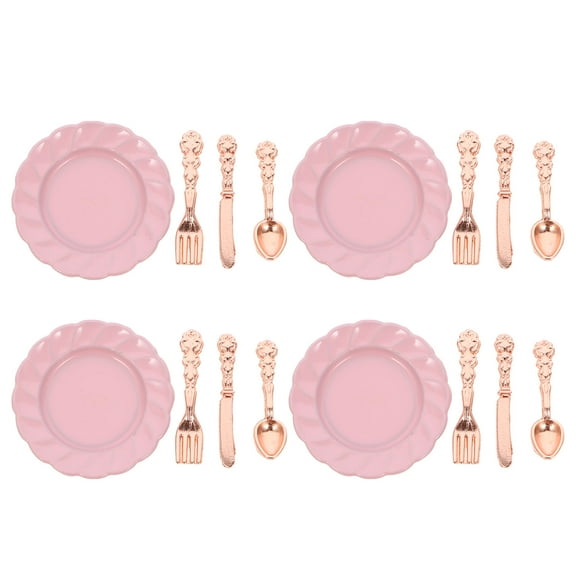 Raindrops 4 Sets Dollhouse Miniature Dishes Alloy Pink Compact Creating Atmosphere