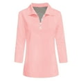 thumbnail image 3 of Camisa informal de mujer con cuello en V, botones y manga tres cuartos de color liso - Poliéster y spandex - Top para el trabajo o las fiestas - S-XXXL, 3 of 3