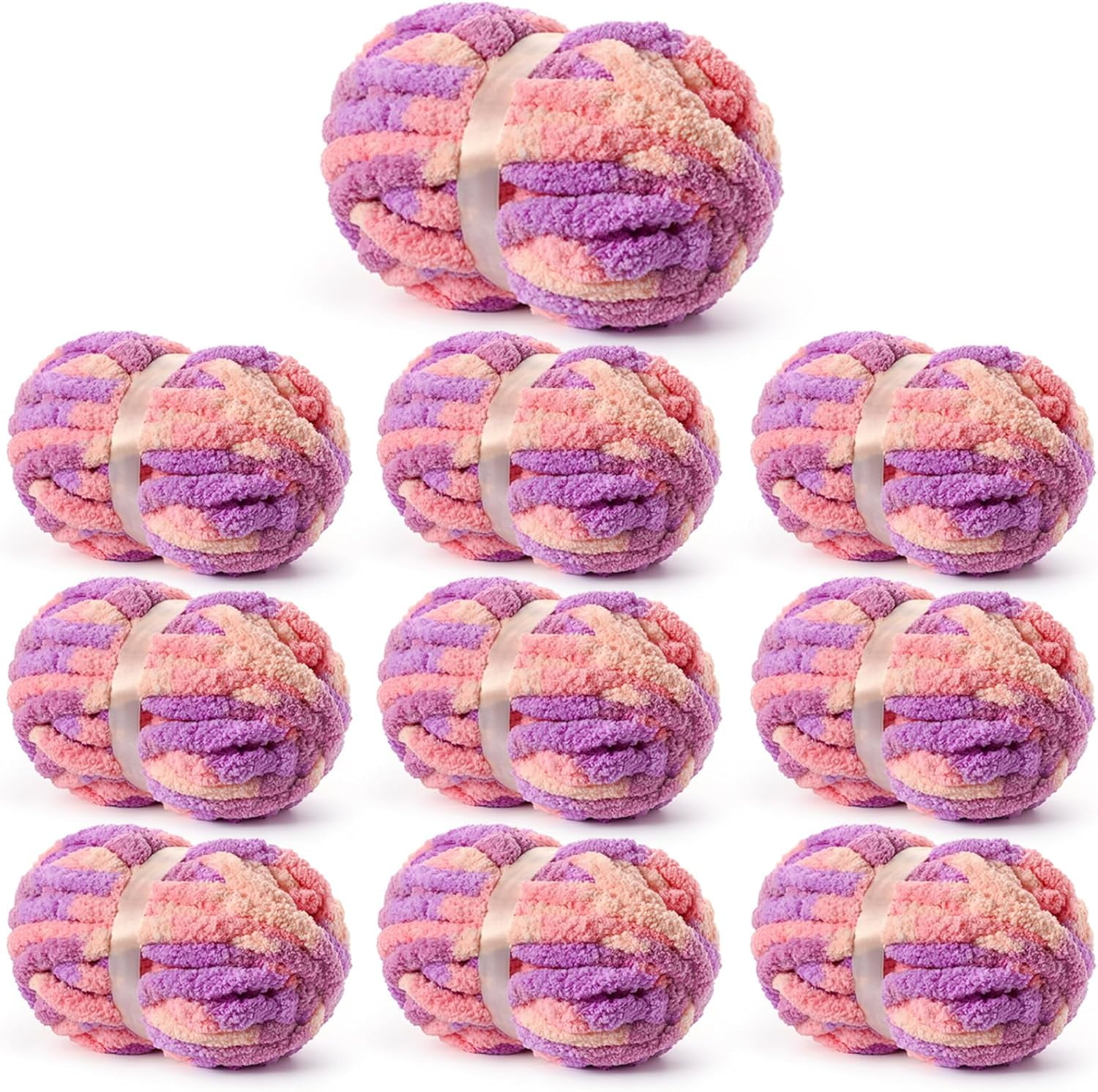 10  Fluffy Chunky Chenille Yarn for Crocheting,  Chunky Blanket Yarn for Hand Knitting, 240yds/70.5oz  Bulky Variegated  Blanket Yarn(Pinkish Purple)