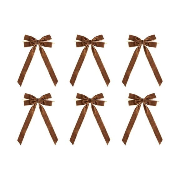 LanSuare 6Pcs Large Velvet Bows for Christmas Tree Decorations, Ribbon Bows Xmas Ornaments for Tree Home, Party Front Door, Wreath Holiday Decor(10"x5.1",Brown)