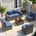thumbnail image 6 of Poteban Patio Furniture Set 6 PCS Outdoor Sectional Conversation Sets Featuring Widen Wicker Armrests and High Back, Gray&Blue, 6 of 6