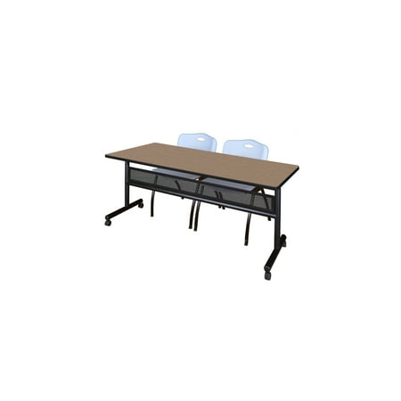 Regency Kobe 72 x 30 in. Flip-Top Privacy Nesting Table- Noble Oak 2 M Stack Chairs- Grey