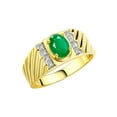 thumbnail image 4 of Rylos Yellow Gold Plated Silver Classic 8X6MM Oval Emerald & Sparkling Diamond Ring - Birthstone Jewelry for Men -Size 11, 4 of 8