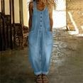 thumbnail image 2 of TEAJOPSUU Womens Denim Bib Overalls with Pockets Sleeveless Adjustable Strap Casual Wide Leg Rolled Hem Jean Jumpsuits for Daily Vacation Light Blue, 2 of 6