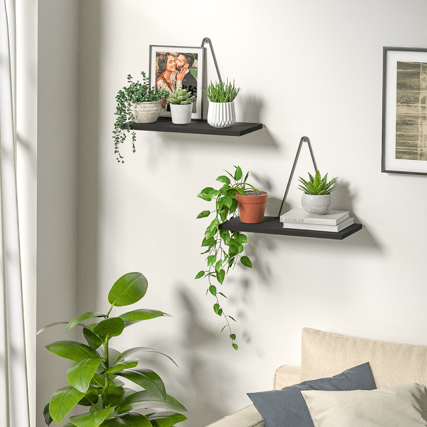 J JACKCUBE DESIGN - Black Floating Shelf, Wall Shelves with Triangle Bracket, Corner Shelf Wall Mount, Mordern Home Décor for Living Room, Bedroom, Kitchen and More, Set of 2 - MK602A