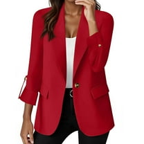 Evdexr Lightweight Blazers for Womens Open Front Business Suit Jackets Lined Long Sleeve Work Suit Cardigan Summer Lapel Plus Size One Button Blazer Jackets with Pockets Red XL