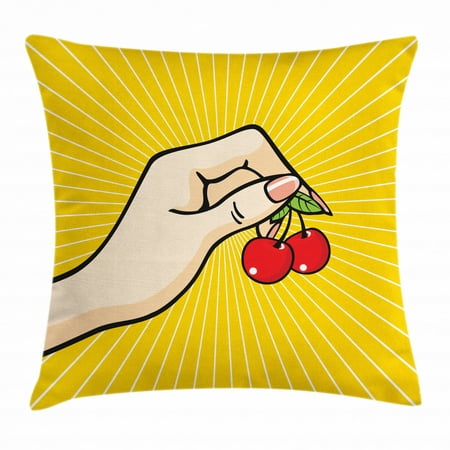 Fruit Throw Pillow Cushion Cover Retro Pop Art Hand Holding A